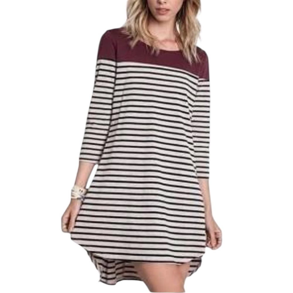 Umgee Striped Colorblock Tunic Dress Women’s Small 3/4 Sleeve Casual Stretch